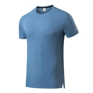 Camiseta deportiva de manga corta para hombre en azul, secado rápido y cuello redondo