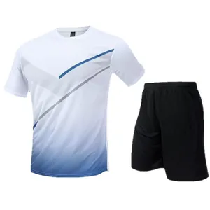 Atmungsaktives Herren-Fußballtrainingsset mit geometrischem T-Shirt und schwarzen Shorts