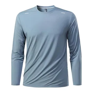 Front view of men's quick-dry long sleeve sports T-shirt with reflective strips