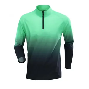 Men's half-zip sport shirt with green to black gradient design and stand collar.
