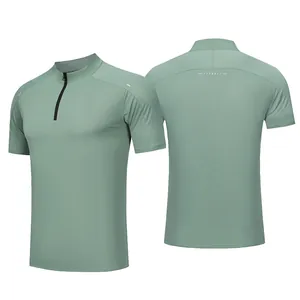 Men's Quick Dry Sports T-Shirt Half Zip Running Fitness Gym Top With Reflective Strip Polyester Spandex Activewear