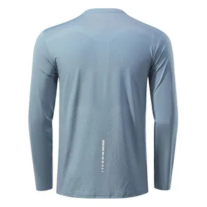 Back view of men's quick-dry sports t-shirt with mesh ventilation and reflective detail.