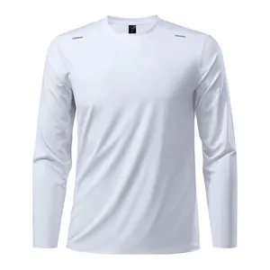 Front view of a breathable white long-sleeve quick-dry sports t-shirt for men.