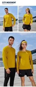 Couple wearing quick-dry long sleeve sports T-shirts for outdoor fitness training