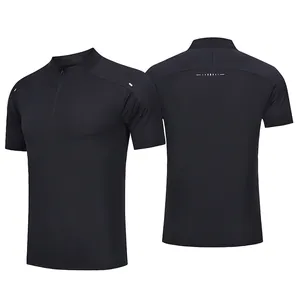 Premium black men's quick-dry sports T-shirt featuring a half-zip and reflective details