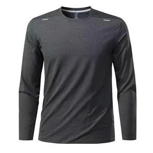 Detailed view of a dark gray quick-dry long-sleeve athletic shirt for men in XL.
