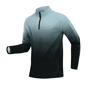 Men's performance half-zip athletic top featuring a blue-black gradient effect