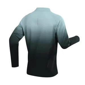Back view of men's quick-dry half-zip running shirt with grey to black gradient