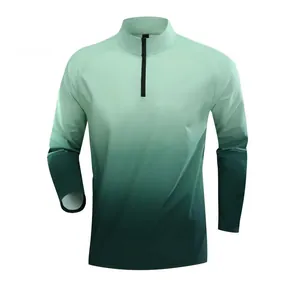 Front view of men's half-zip quick-dry athletic shirt with green gradient design