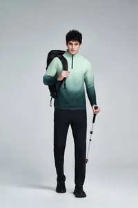 Men's outdoor sports half-zip top with stylish green gradient design and quick-dry fabric