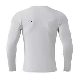 Back view of light grey quick-dry long-sleeve men's athletic training shirt