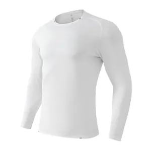 Macro detail of men's white quick-dry long-sleeve compression t-shirt for athletic training