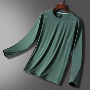 Men's quick-dry long-sleeve athletic T-shirt in green for running and gym workouts