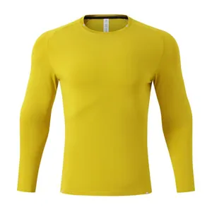 Men's mustard yellow quick-dry athletic long-sleeve T-shirt for fitness training