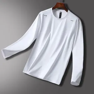 Premium men's breathable quick-dry white long-sleeved sports T-shirt with round neck design