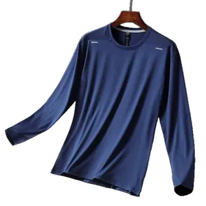Men's navy blue quick-dry long sleeve sports T-shirt for running and fitness training