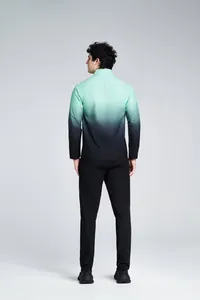 Detailed back view of men's quick-dry athletic top featuring mint to black gradient