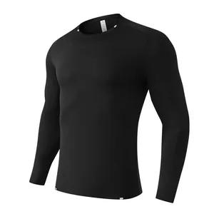 Detailed front view of a black men's long sleeve quick-dry athletic running training t-shirt