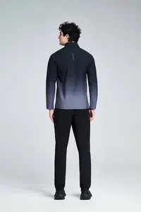 Back view of men's quick-dry sports top with grey gradient and stand-up collar.