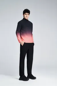 Full body view of men's gradient long sleeve quarter-zip quick-dry athletic sport top