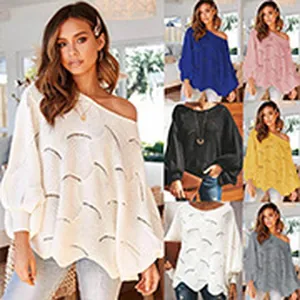 Affichage multicolore de pulls en maille amples avec épaules dénudées pour femmes chic