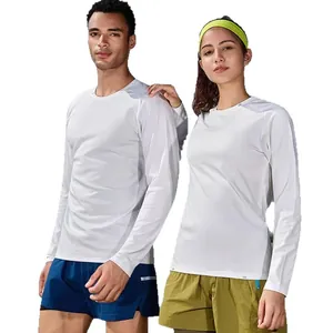 Breathable white long-sleeved quick-dry sports T-shirts for men and women fitness training