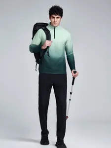 Men's long-sleeved gradient half-zip sports T-shirt for outdoor running and fitness