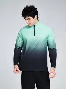 Men's professional quick-dry long sleeve sports shirt with gradient design and 1/4 zip collar