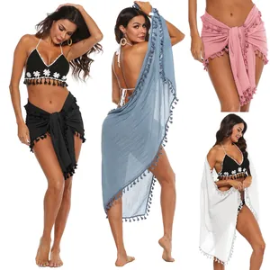 Multifunktionaler Damen Strand-Sarong mit Quasten in vier Farben und Tragevarianten