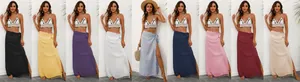 Colorful bohemian wrap beach skirts with tassel trim shown in multiple color options.
