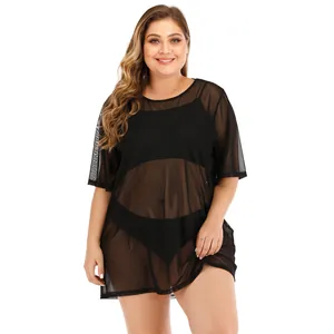 Robe de plage grande taille en résille noire pour femme avec un style sexy et transparent