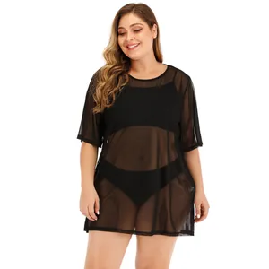 Robe de plage sexy en maille transparente grande taille noire pour maillots de bain