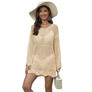 Copricostume da spiaggia all'uncinetto da donna sexy, abito a maglia traforata per le vacanze