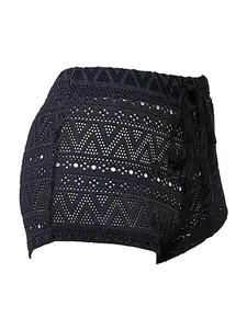 Sexy women's black crochet hollow out lace beach cover up shorts with side tie