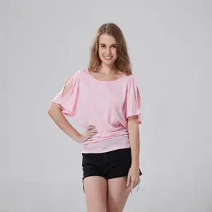 Women's pink cold shoulder batwing sleeve oversized t-shirt for casual summer outfits