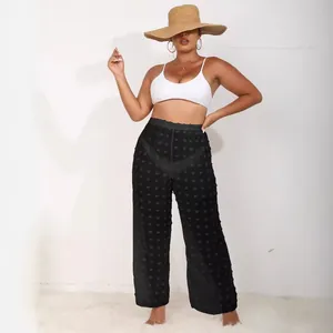 Pantalones de playa sexys de talla grande en gasa negra transparente con lunares