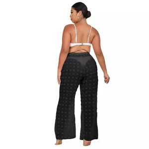 Pantalones de playa sexys de gasa negra transparente de talla grande con lunares 3D