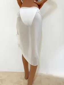Back view of white chiffon beach sarong wrap skirt with sheer fabric detail