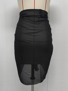 Black translucent chiffon beach sarong skirt displayed on a professional mannequin