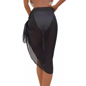 Sexy sheer black chiffon sarong wrap skirt for stylish beach vacations and resorts