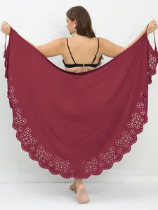Plus size burgundy butterfly laser-cut beach shawl wrap dress for women beachwear