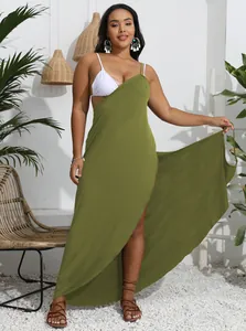 Damen Übergröße Einteiler Unregelmäßiges Strandkleid Multi-Way Wickel Cover-Up Halter Cross Schal Polyester Urlaubskleid