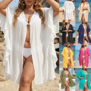 Detailed view of ruffle beach cover up available in various vibrant summer colors