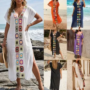 Luxe boho gehaakte bloemen strand cover-up kaftan jurk in diverse kleuren en stijlen