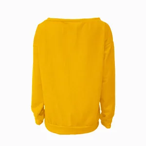 Detailansicht der Rückseite eines leuchtend gelben Langarm-Sweatshirts mit Drop-Shoulder