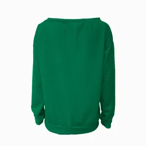 Rückansicht eines waldgrünen Langarm-Sweatshirts mit schulterfreiem Ausschnitt Design