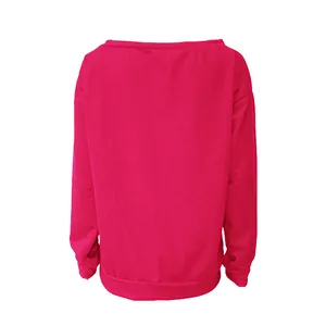 Detaillierte Rückansicht eines modischen rosa schulterfreien Langarm-Sweatshirts für Damen