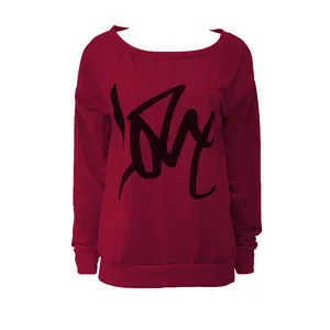 Burgunderrotes Langarm-Sweatshirt mit LOVE-Buchstabendruck und schulterfreiem Design