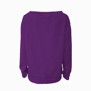 Detailansicht der Rückseite eines lila schulterfreien Langarm-Sweatshirts für Damen