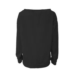 Rückansicht eines schwarzen langärmeligen Damen-Sweatshirts mit Rippbündchen